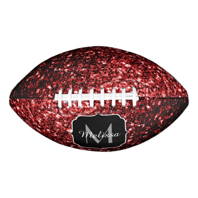 Dark red glitter sparkle bling Monogram name American Football (Front)