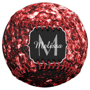 Dark red glitter sparkle bling Monogram name Softball
