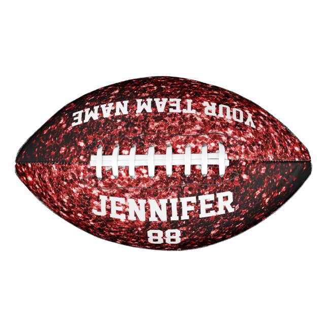 Dark red glitter sparkles bling Your name Team American Football (Front)