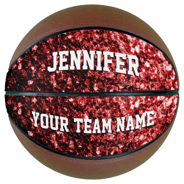 Dark red glitter sparkles bling Your name Team Basketball (Front)