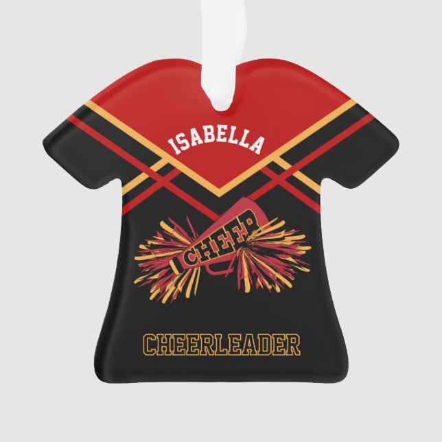 Dark Red, Gold and Black Cheerleader Ornament (Front)
