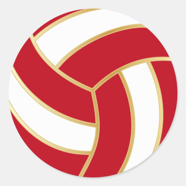 Dark Red, Gold and White Volleyball Classic Round Sticker (Front)