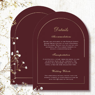 Dark Red Gold Arch White Elegant Detail Wedding Invitation