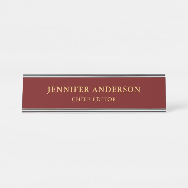 Dark Red & Gold Colours Professional Modern Plain Desk Name Plate (Front)