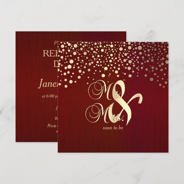 Dark Red & Gold Confetti Dots - Rehearsal Dinner Invitation (Front/Back)