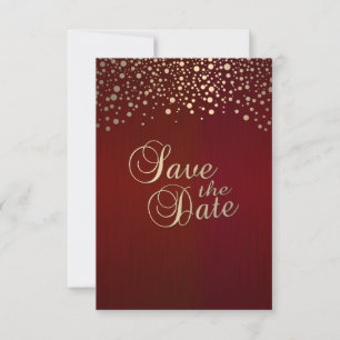 Dark Red & Gold Confetti Dots - Save the Date