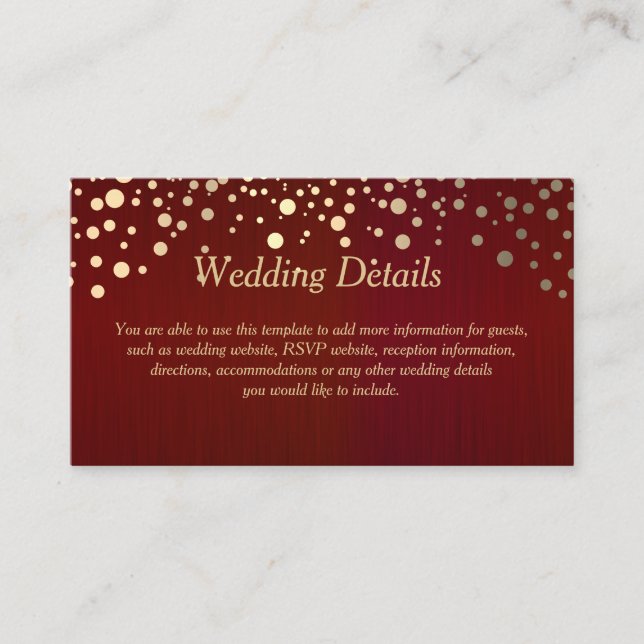 Dark Red & Gold Confetti Dots - Wedding Details Enclosure Card (Front)