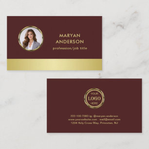 Dark-red gold design,Logo or Photo in gold circle, Business Card