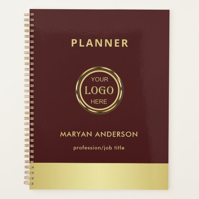 Dark-red gold design,Logo or Photo in gold circle, Planner (Front)