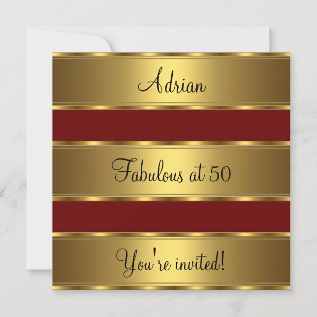 Dark Red & Gold Fabulous 50th Birthday Party Invitation (Front)