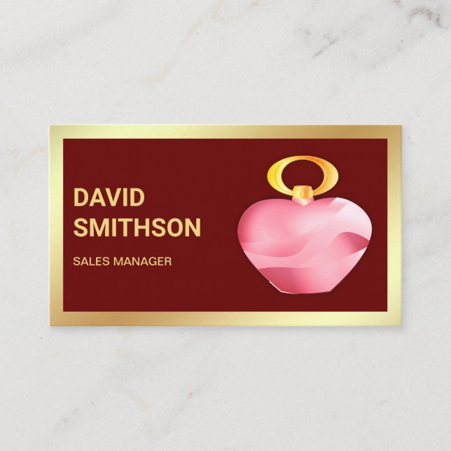 Dark Red Gold Foil Pink Perfume Bottle Business Card (Front)