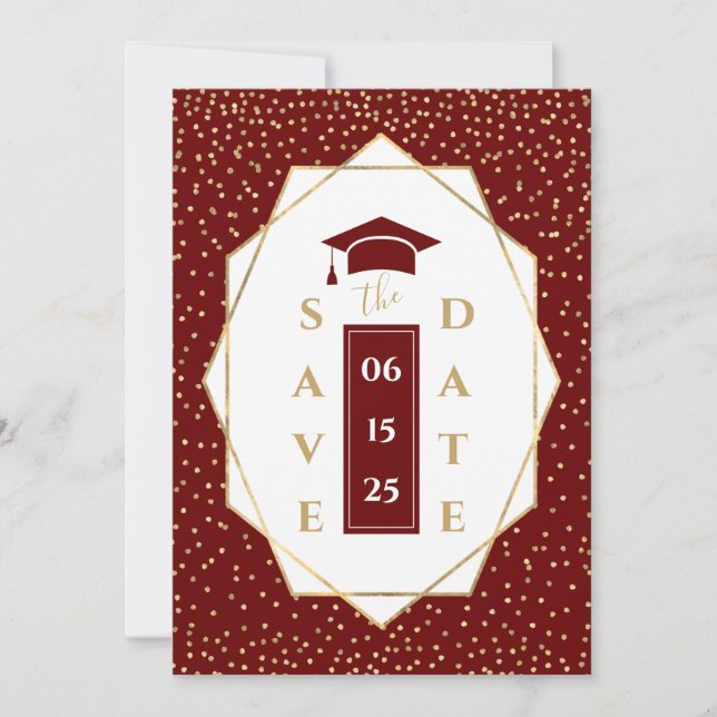 Dark Red Gold Geometric Graduation Party Announcement (Front)
