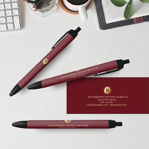 Dark Red & Gold Monogram Notary Business Promo Black Ink Pen