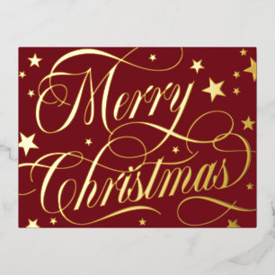 Dark Red Gold Starry Merry Christmas Foil Holiday