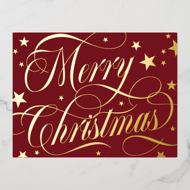 Dark Red Gold Starry Merry Christmas Foil Holiday (Front)