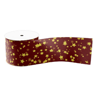  Dark Red Gold Stars Christmas Satin Ribbon Grosgrain Ribbon