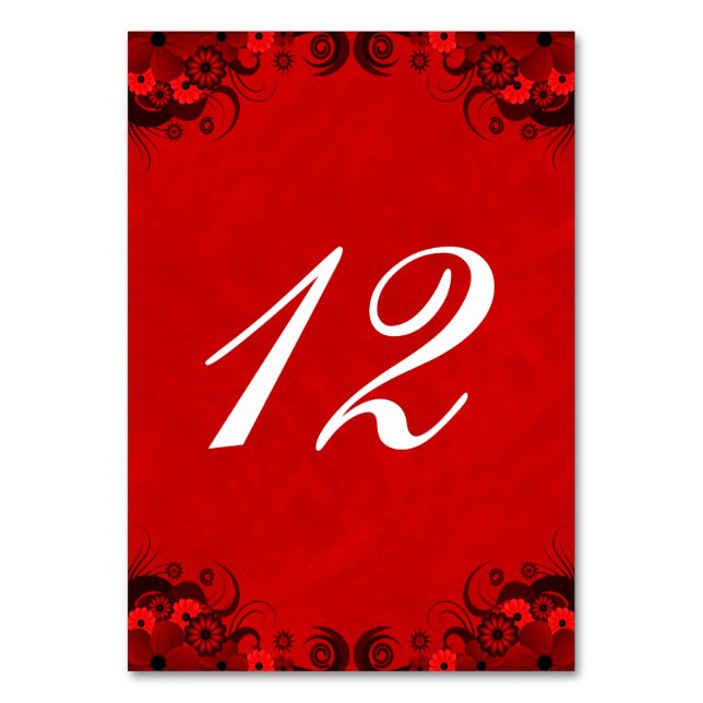 Dark Red Goth Floral Reception Table Number Cards (Front)