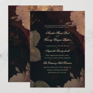 Dark Red Gothic Boho Floral Wedding Invitation