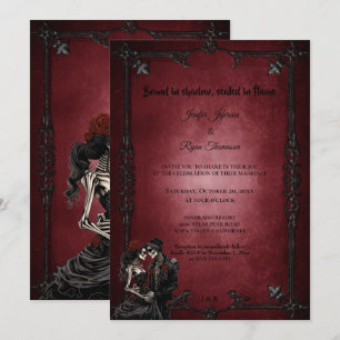 Dark Red Gothic Halloween wedding invitation