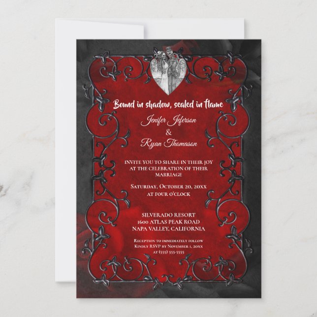 Dark red Gothic Halloween wedding Invitation (Front)