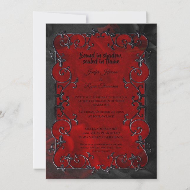 Dark red Gothic Halloween wedding Invitation (Front)