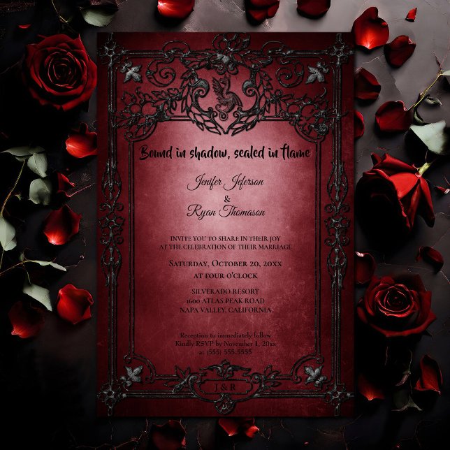 Dark Red Gothic Halloween wedding invitation (Creator Uploaded)