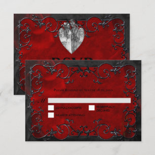 Dark red Gothic Halloween Wedding RSVP Card