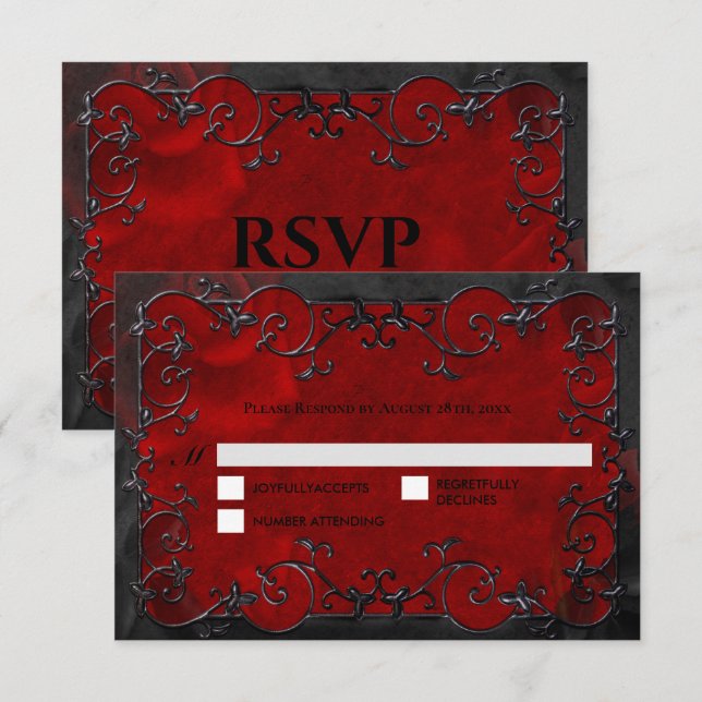 Dark red Gothic Halloween Wedding RSVP Card (Front/Back)