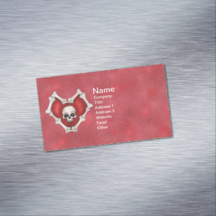 Dark Red Gothic Heart of Bones Skull Starbursts Magnetic Business Card