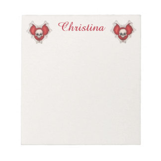 Dark Red Gothic Hearts Circled in Bones Skulls Notepad