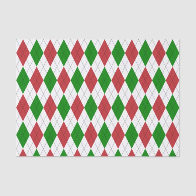 Dark Red, Green and White Argyle Tissue Paper (Front)