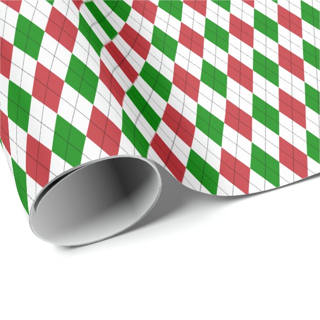 Dark Red, Green and White Argyle Wrapping Paper (Roll Corner)