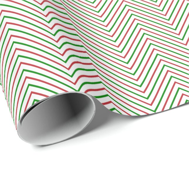 Dark Red, Green and White Chevron Line Wrapping Paper (Roll Corner)