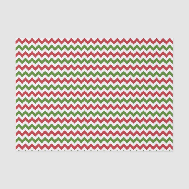 Dark Red, Green and White Chevron Tissue Paper (Front)