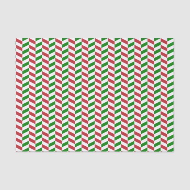 Dark Red, Green and White Herringbone Tissue Paper (Front)