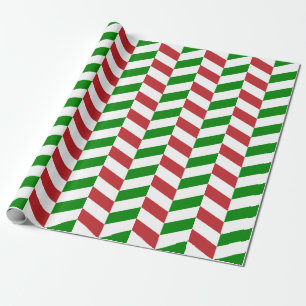 Dark Red, Green and White Herringbone  XL  Wrapping Paper