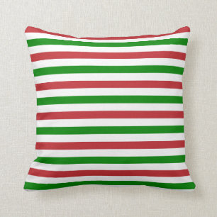 Dark Red, Green and White Stripes Pillow