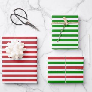 Dark Red, Green and White Stripes Wrapping Paper Sheet