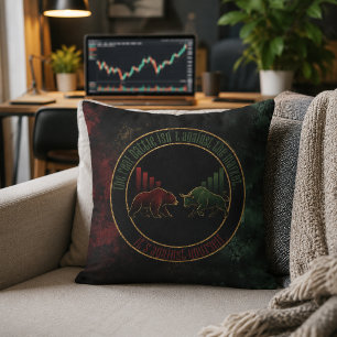 Dark Red Green Bull Bear Mindset Trader Design Cushion