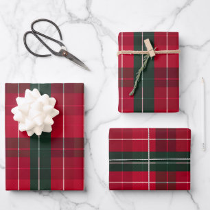 Dark Red-Green Christmas Pattern Wrapping Paper Sheet