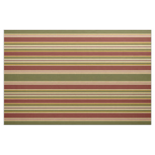 Dark Red Green Ivory Ochre Yellow Stripes Pattern Fabric
