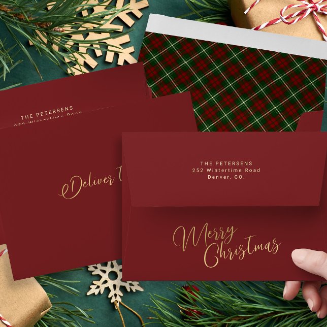 Dark red green tartan plaid Merry Christmas  Envelope (Creator Uploaded)