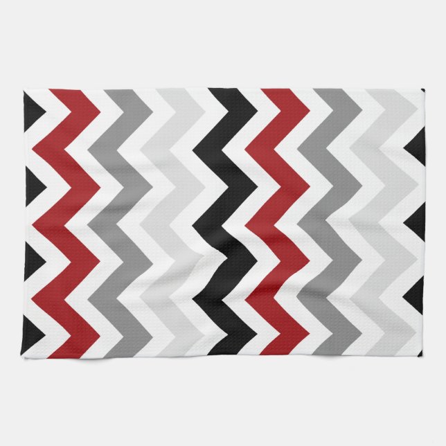 Dark Red Grey Black White Chevron Kitchen Towels (Horizontal)