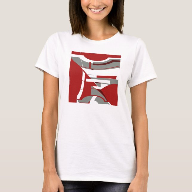 Dark Red Grey Modern Abstract Mosaic-like Art T-Shirt (Front)