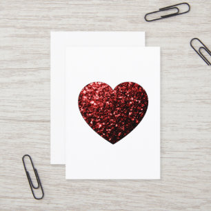 Dark red heart faux glitter sparkles business card
