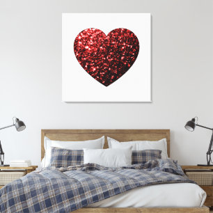 Dark red heart faux glitter sparkles canvas print