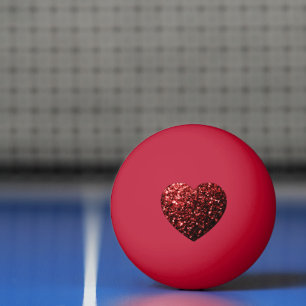 Dark red heart faux glitter sparkles ping pong ball