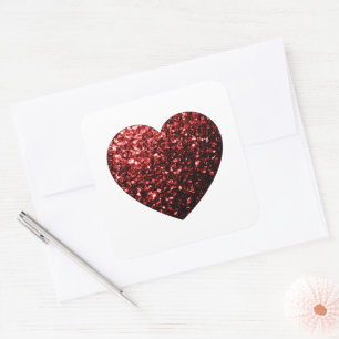 Dark red heart faux glitter sparkles square sticker