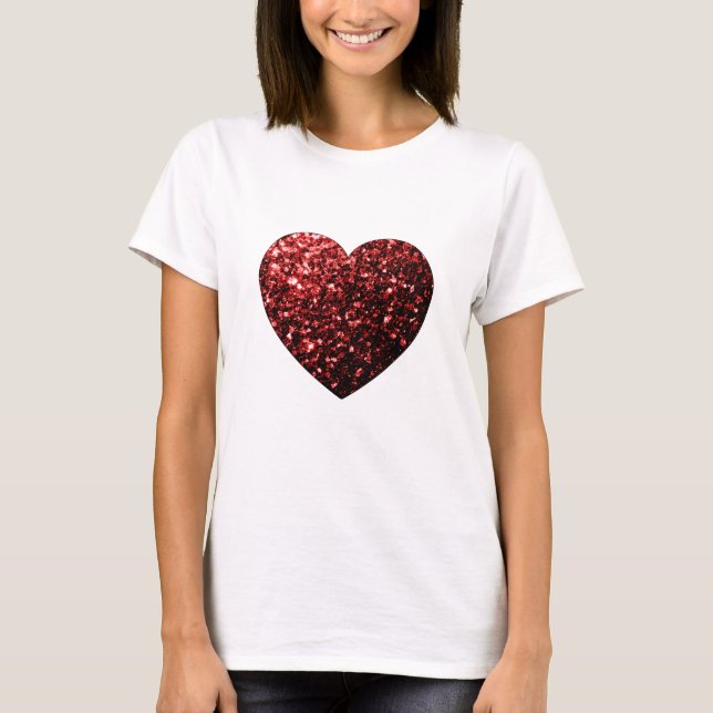 Dark red heart faux glitter sparkles T-Shirt (Front)