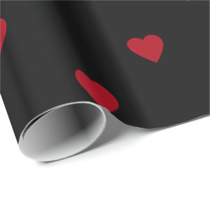 Dark Red Hearts on Black Wrapping Paper